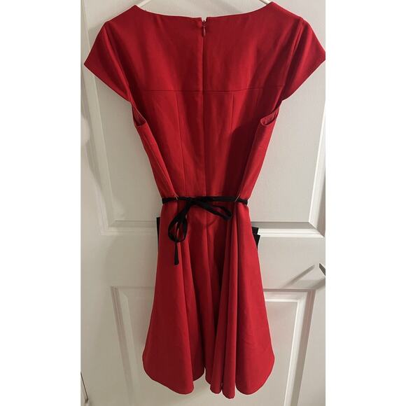 Calvin Klein Women's Short-sleeve Belted Bow Dress Size 10 Red Black Classic EUC - Picture 6 of 6
